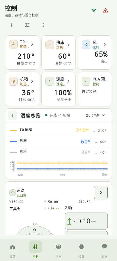 手机上的控制工作台，App 实际界面，示例数据